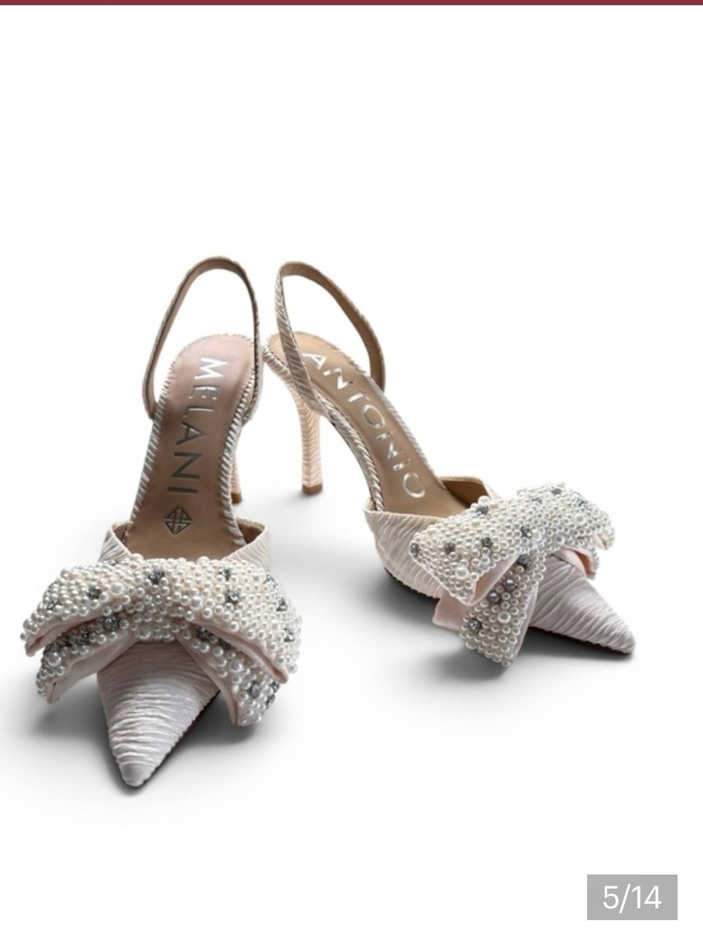 Embellished White Bow Slingback Heels